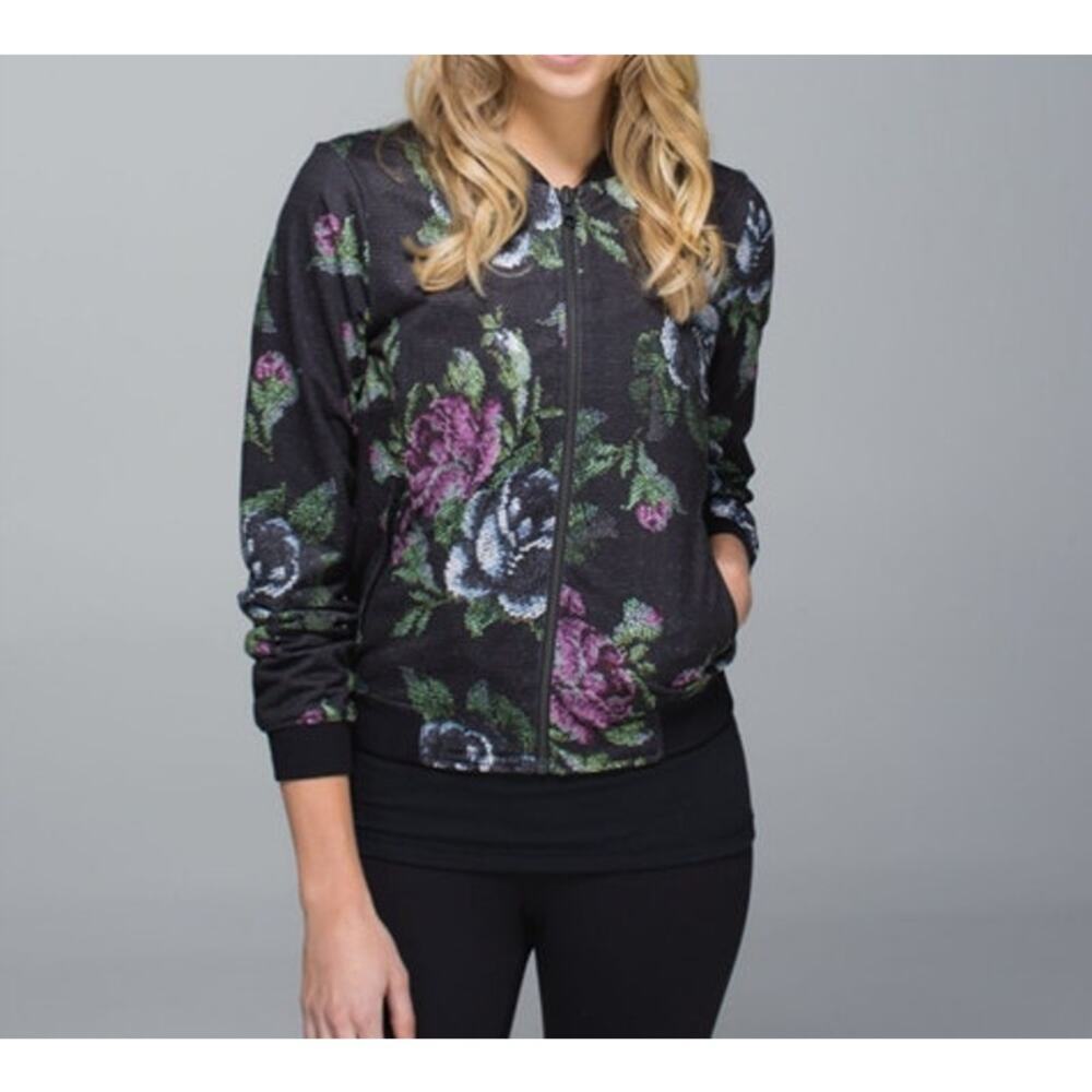lululemon athletica Black Floral Zip-Up Jacket